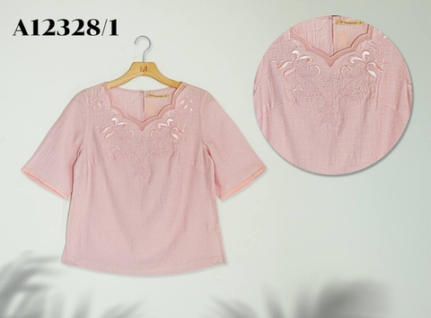 Áo Trung Niên Tơ Cát Tay Lở Thêu Họa Tiết - A12328/1