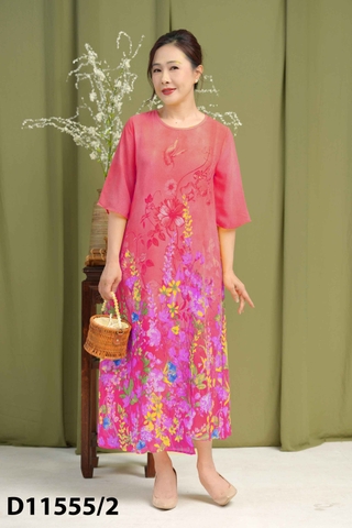 Đầm Trung Niên Phom Suông Voal Maxi In Bông - D11555/2