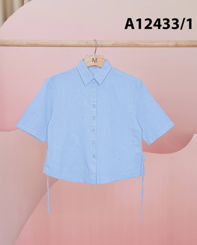 Áo Kiểu Linen Tay Lở Đính Dây Nơ - A12433/1