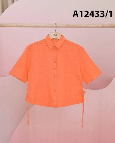 Áo Kiểu Linen Tay Lở Đính Dây Nơ - A12433/1