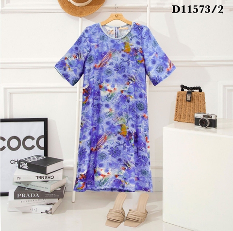 Đầm Trung Niên Phom Suông Đũi Hàn Qua Gối In Họa Tiết - D11573/2