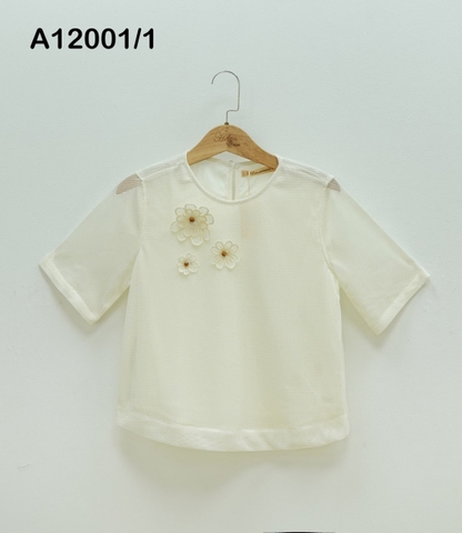 Áo Kiểu Lưới Thun Tay Lở Đính Hoa 3D - A12001/1