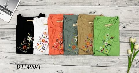 Đầm Trung Niên Phom Suông Linen Maxi Thêu Họa Tiết - D11490/1