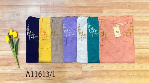 Áo Kiểu Linen Wash Tay Ngắn Thêu Họa Tiết - A11613/1