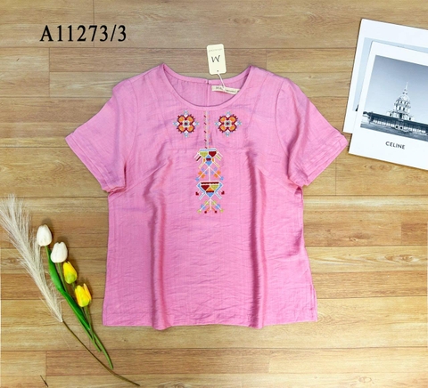 Áo Kiểu Lụa Hàn Tay Ngắn Thêu Họa Tiết - A11273/3