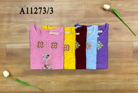 Áo Kiểu Lụa Hàn Tay Ngắn Thêu Họa Tiết - A11273/3