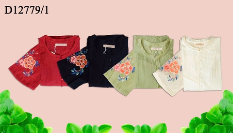 Đầm Trung Niên Phom Suông Xốp Hàn Maxi Tay Áo Thêu Họa Tiết Bông - D12779/1