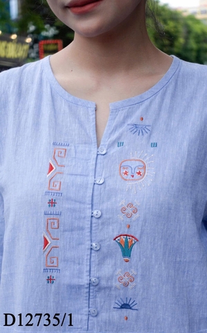 Đầm Thường Ngày Phom Suông Linen Maxi Thêu Họa Tiết - D12735/1