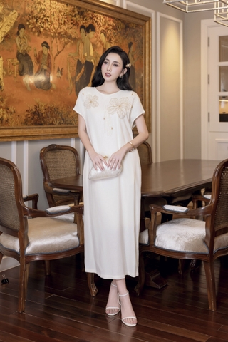 SWANLAKE | Váy Đầm Nữ Maxi Suông Linen Thêu Hoa Tay Hến Có Túi Xẻ Tà Khóa Kéo Tiệc Công Sở D12985LW01