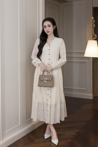 SWANLAKE | Váy Đầm Nữ Maxi Suông Đuôi Cá Xòe Cài Nút Cotton Tay Dài Dây Thắt Eo Tiệc Công Sở D13100LW01