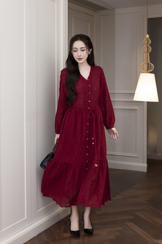 SWANLAKE | Váy Đầm Nữ Maxi Suông Đuôi Cá Xòe Cài Nút Cotton Tay Dài Dây Thắt Eo Tiệc Công Sở D13100LW01