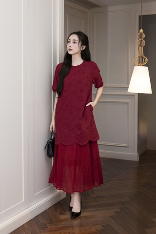 Váy Đầm Nữ Suông Maxi Xòe Tay Ngắn Cotton Thêu Hoa Tiệc Công Sở Thanh Lịch D13052LW01