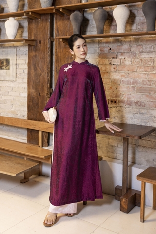 SWANLAKE | Áo Dài Tết Cách Tân Nữ Vải Gấm Cổ Trụ Tay Dài Rộng Dáng Suông Truyền Thống L13330LW01