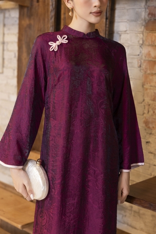 SWANLAKE | Áo Dài Tết Cách Tân Nữ Vải Gấm Cổ Trụ Tay Dài Rộng Dáng Suông Truyền Thống L13330LW01