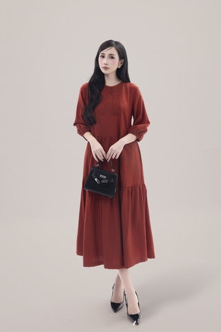 SWANLAKE | Váy Đầm Nữ Maxi Đuôi Cá Xếp Tầng Tay Lỡ Cổ Tròn Vải Xô Tăm Dự Tiệc Công Sở D13051LW01