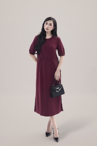 SWANLAKE | Váy Đầm Nữ Maxi Suông Vải Cotton Phối Ren Thêu Hoa Đục Lỗ 2 Lớp Có Túi Dạo Phố D13076LW01