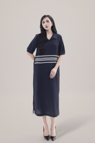 Váy Đầm Nữ Tay Ngắn Cổ Sơ Mi Vải Tơ Phối Ren Sọc Ngang Có Túi Công Dở Dạo Phố D13017LW01