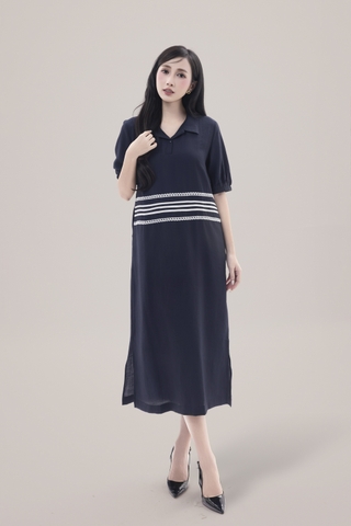 Váy Đầm Nữ Tay Ngắn Cổ Sơ Mi Vải Tơ Phối Ren Sọc Ngang Có Túi Công Dở Dạo Phố D13017LW01