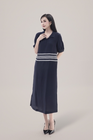 Váy Đầm Nữ Tay Ngắn Cổ Sơ Mi Vải Tơ Phối Ren Sọc Ngang Có Túi Công Dở Dạo Phố D13017LW01