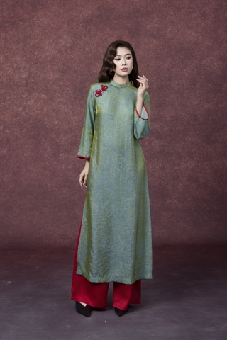 SWANLAKE | Áo Dài Tết Cách Tân Nữ Vải Gấm Cổ Trụ Tay Dài Rộng Dáng Suông Truyền Thống L13330LW01