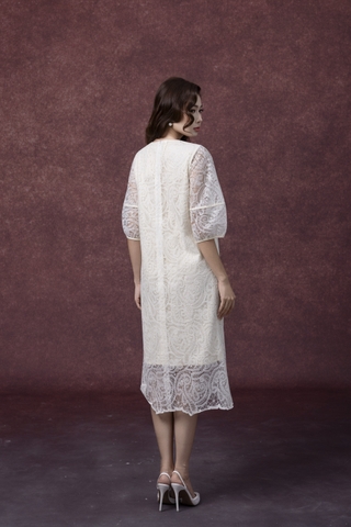 SWANLAKE | Váy Đầm Nữ Midi Suông Vải Phối Ren Thêu Hoa 2 Lớp Cổ Tròn Tay Bí Lỡ Dạo Phố D13351MW01