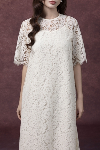 SWANLAKE | Đầm Tiệc Phuom Suông Ren Dài Qua Gối D13317LW01