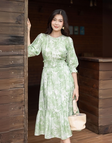 Đầm Thường Ngày Phom Chiết Eo Đũi Bông Maxi In - D11465/1