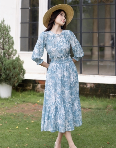 Đầm Thường Ngày Phom Chiết Eo Đũi Bông Maxi In - D11465/1