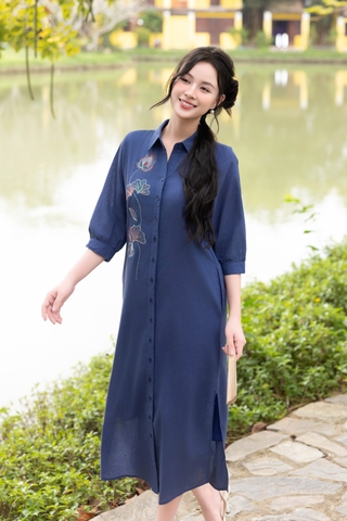 Đầm Thường Ngày Phom Suông Linen Maxi Thêu Họa Tiết - D11495/ 9