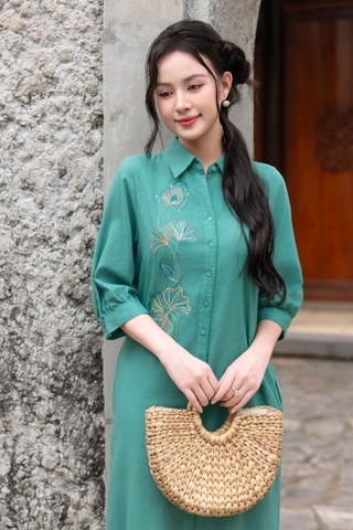 Đầm Thường Ngày Phom Suông Linen Maxi Thêu Họa Tiết - D11495/ 9