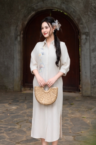 Đầm Thường Ngày Phom Suông Linen Maxi Thêu Họa Tiết - D11495/ 9