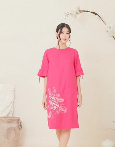 Đầm Thường Ngày Phom Suông Linen Qua Gối Thêu Họa Tiết - D11987/5