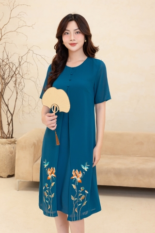 Đầm Tiệc Phom Suông Chifon Qua Gối Thêu Họa Tiết - D12088/1