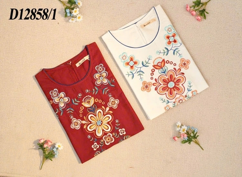 SWANLAKE | Váy Đầm Nữ Suông Vải Linen Cao Cấp Thêu Hoa Cổ Tròn Viền Tay Lỡ Có Túi Công Sở D12858W01