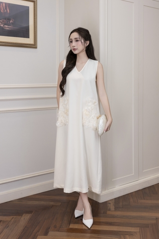 Váy Đầm Nữ Maxi Suông Sát Nách Cổ Tim Lụa Dày Đính Hoa 3D Sang Trọng Đi Tiệc - D12880LW01