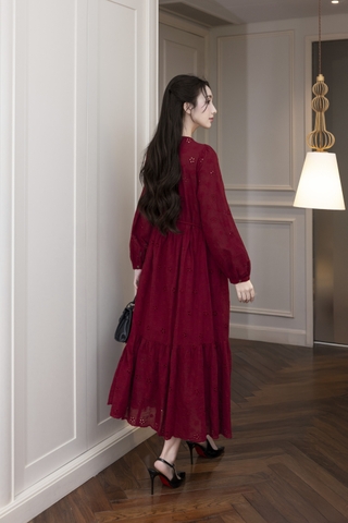 SWANLAKE | Váy Đầm Nữ Maxi Suông Đuôi Cá Xòe Cài Nút Cotton Tay Dài Dây Thắt Eo Tiệc Công Sở D13100LW01