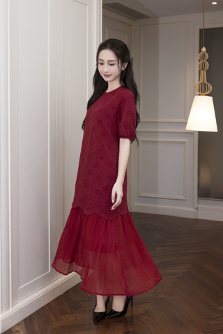 Váy Đầm Nữ Suông Maxi Xòe Tay Ngắn Cotton Thêu Hoa Tiệc Công Sở Thanh Lịch D13052LW01