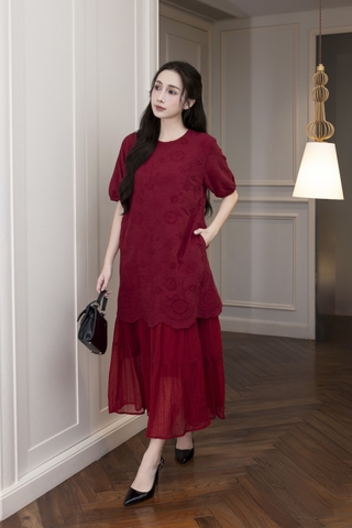 Váy Đầm Nữ Suông Maxi Xòe Tay Ngắn Cotton Thêu Hoa Tiệc Công Sở Thanh Lịch D13052LW01