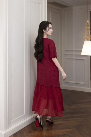 Váy Đầm Nữ Suông Maxi Xòe Tay Ngắn Cotton Thêu Hoa Tiệc Công Sở Thanh Lịch D13052LW01