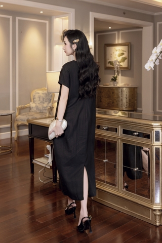 SWANLAKE | Váy Đầm Nữ Maxi Suông Linen Thêu Hoa Tay Hến Có Túi Xẻ Tà Khóa Kéo Tiệc Công Sở D12985LW01