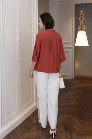 M COLLECTION | Áo Nữ Trung Niên Tặng Mẹ Cổ Trụ Lụa Hàn Cài Nút Tay Lỡ Thoáng Mát Thêu Hoa A13043LW01