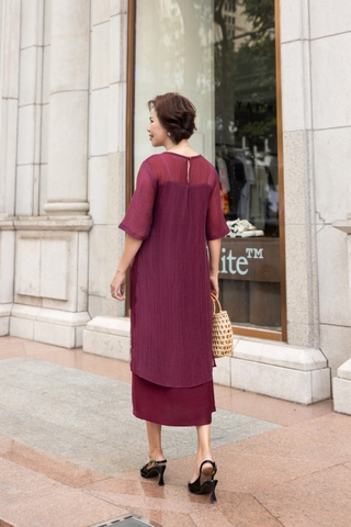 M Collection | Váy Đầm Trung Niên Tặng Mẹ Phom A Hai Lớp Cổ Tròn Tay Lỡ Chất Liệu Xốp Hàn Thêu Hoạ Tiết - D12311LW01