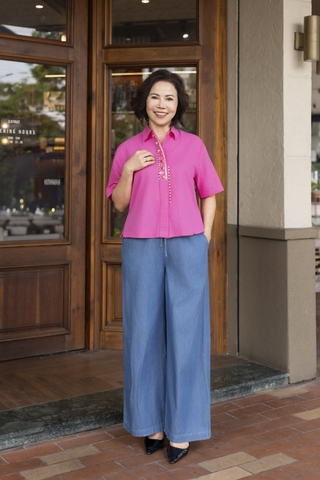 Áo Trung Niên Linen Tay Lở Thêu Họa Tiết - A12530/1