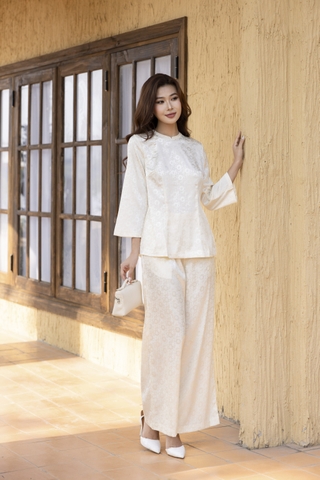 SWANLAKE | Set Bộ Áo Quần Pháp Phục Gấm Hoa Cao Cấp Cổ Trụ Tay Lỡ Đồ Lam Bà Ba Đi Chùa Tết B13388LW01