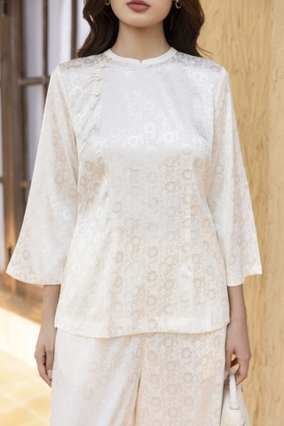 SWANLAKE | Set Bộ Áo Quần Pháp Phục Gấm Hoa Cao Cấp Cổ Trụ Tay Lỡ Đồ Lam Bà Ba Đi Chùa Tết B13388LW01