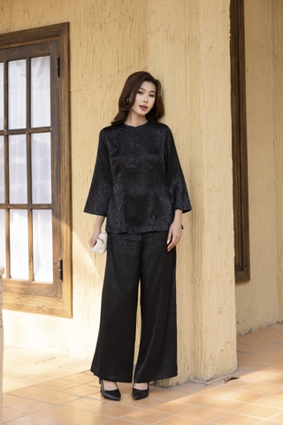 SWANLAKE | Set Bộ Áo Quần Pháp Phục Gấm Hoa Cao Cấp Cổ Trụ Tay Lỡ Đồ Lam Bà Ba Đi Chùa Tết B13388LW01