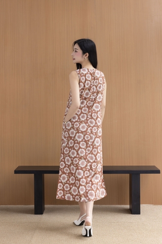 Váy Đầm Nữ Maxi Suông Sát Nách Xẻ Tà Linen Bông In Hoa Hè Cổ Tròn Có Túi Du Lịch D12380