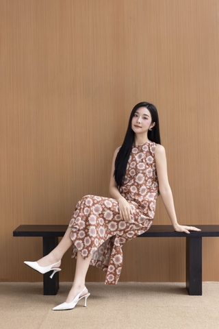 Váy Đầm Nữ Maxi Suông Sát Nách Xẻ Tà Linen Bông In Hoa Hè Cổ Tròn Có Túi Du Lịch D12380