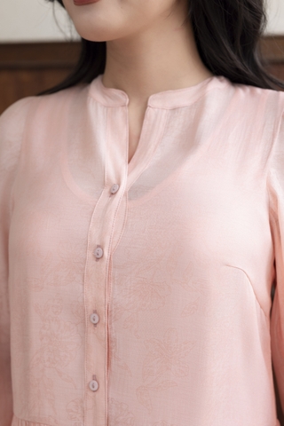 SWANLAKE | Váy Đầm Maxi Nữ Hai Lớp Rời Cổ Trụ Tay Dài Cài Nút Chất Tơ In Lót Lụa Hàn Đi Tiệc D12073LW10