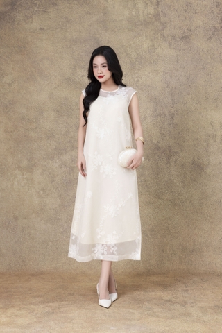 SWANLAKE | Váy Đầm Nữ Suông Maxi Xòe Sát Nách Vải Tơ Thêu Hoa Tiệc Công Sở Thanh Lịch D13283LW01